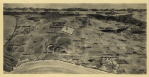 Aerial view of Hawthorne neighborhood map highlighting key subdivisions and streets.