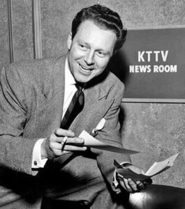 Vintage TV News Reporter in 1950s Studio.