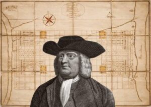 Historical figure portrait with old map background, representing Hawthorne's history and heritage.