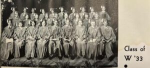 Historic black-and-white photo of Hawthorne School's 1933 graduating class, featuring students in traditional attire, displayed for the June Newsletter 2023.