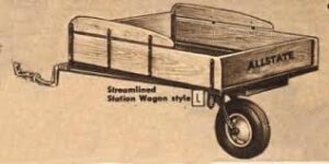 Streamlined station wagon cart for historical displays and events.