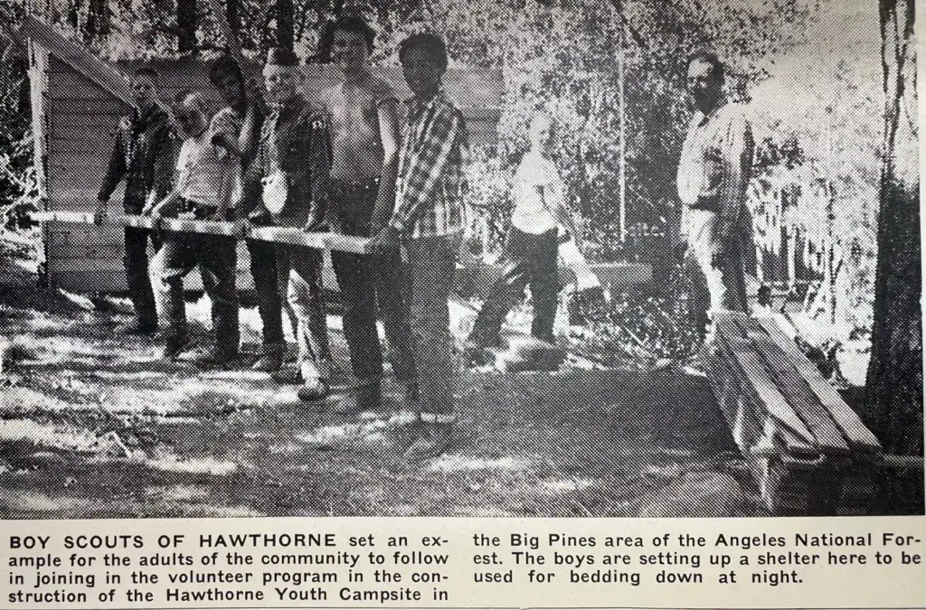 Boy Scouts of Hawthorne at camp, participating in outdoor activities.