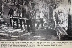 Boy Scouts of Hawthorne at camp, participating in outdoor activities.