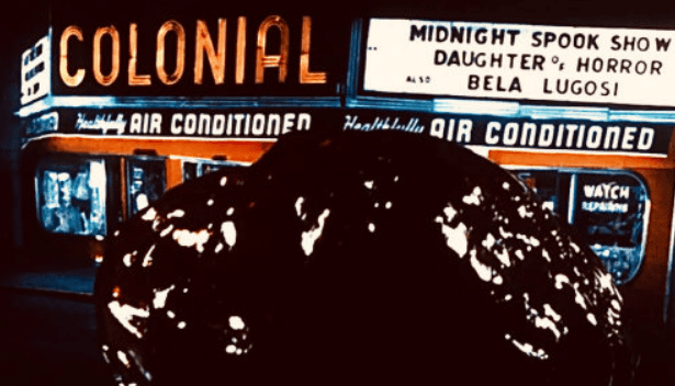 Vintage Colonial Theater poster advertising a midnight spook show featuring horror and horror-themed entertainment, with a focus on classic horror films and performances.