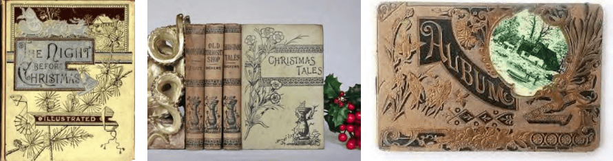 Vintage Christmas books and scrapbook from Hawthorne Historical Society's December 2024 newsletter.