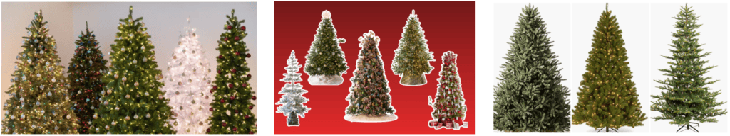Beautiful decorated Christmas trees displayed for holiday season.